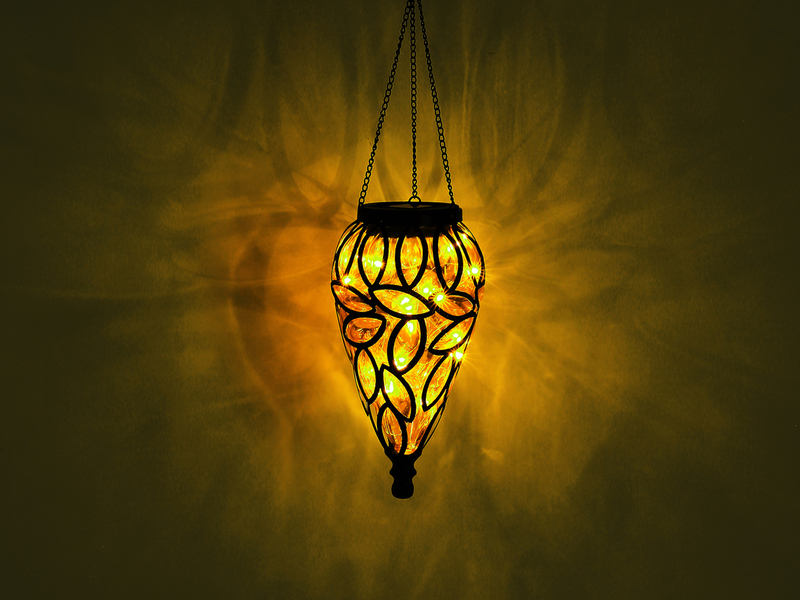 LED Solarlaternen Hängeleuchten 2er Set, Lampenschirm amber, Höhe 50cm