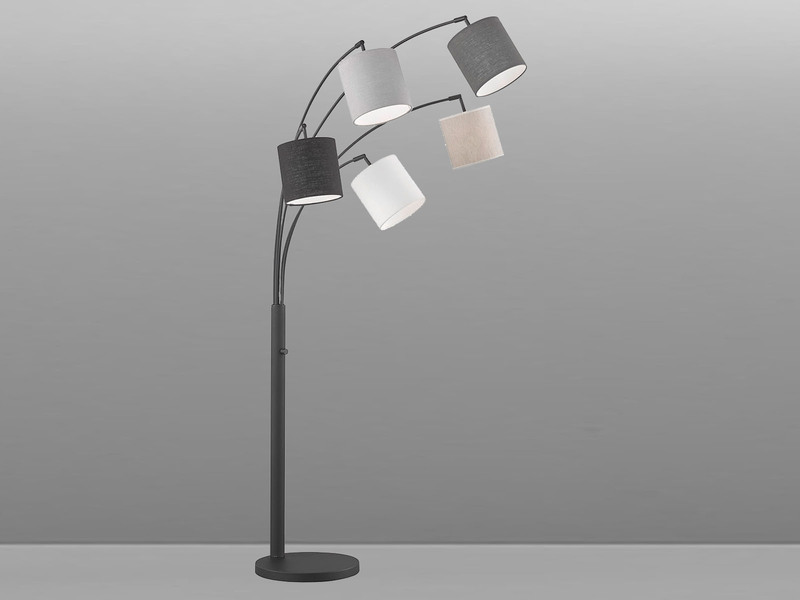 Stehlampe ANNECY mehrflammig Schwarz 5 Lampenschirme Leinen - 180cm groß