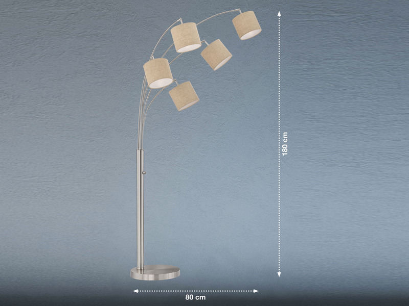 LED Stehlampe mehrflammig 5 Stoff Lampenschirme Leinen - 180cm groß