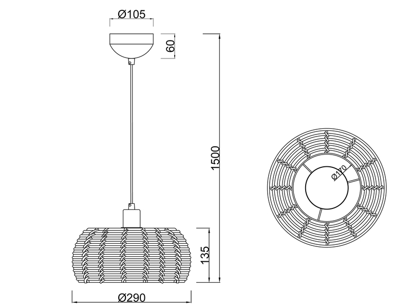 Pendelleuchte INGA 1-flammig Korbgeflecht aus Rattan, Ø 29cm