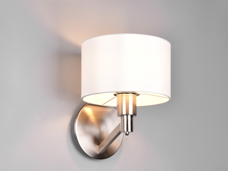 Kleine Wandleuchte CASSIO Silber matt mit Schalter & Stoffschirm Weiß