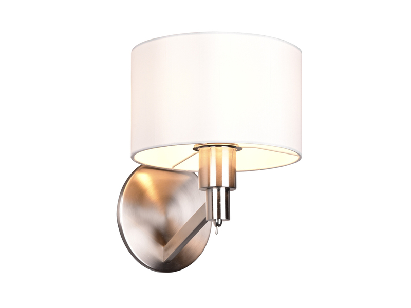 Kleine Wandleuchte CASSIO Silber matt mit Schalter & Stoffschirm Weiß