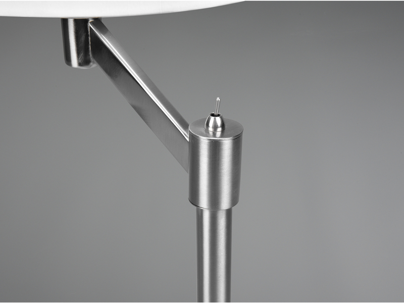 Große Tischlampe CASSIO Silber matt mit Stoffschirm Weiß - Höhe 48,3cm