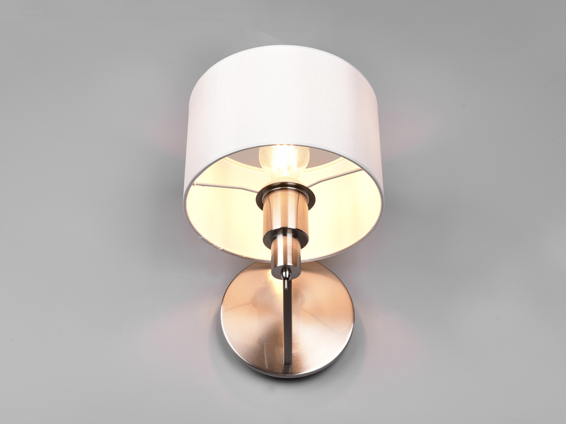 Kleine LED Wandleuchte Silber matt mit Schalter & Stoffschirm Weiß