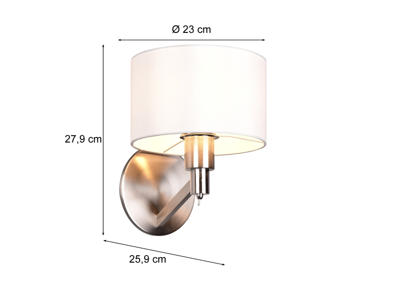 Kleine LED Wandleuchte Silber matt mit Schalter & Stoffschirm Weiß