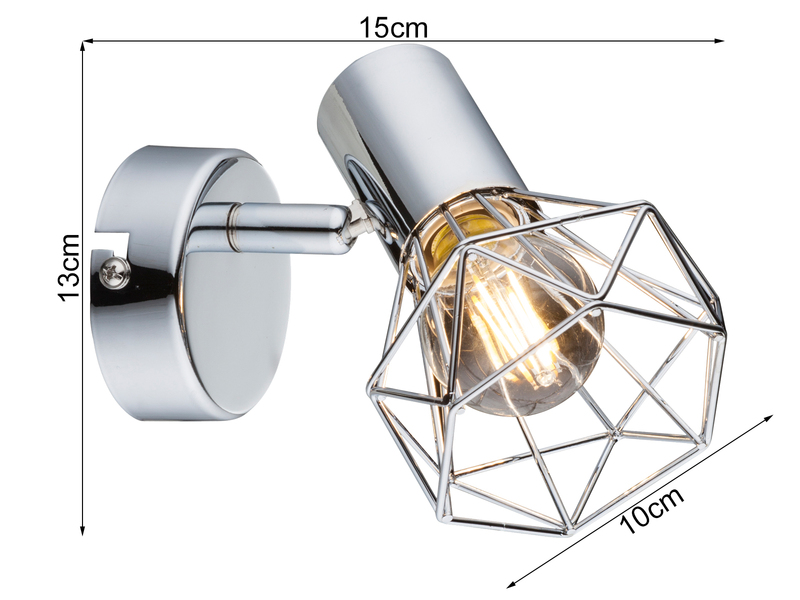 Industrial LED Wandstrahler Gitter Silber Chrom, 1-flammig