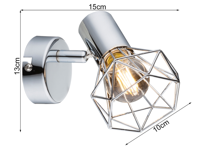 LED Wandstrahler Gitter Silber Chrom Industrial, Breite 10cm