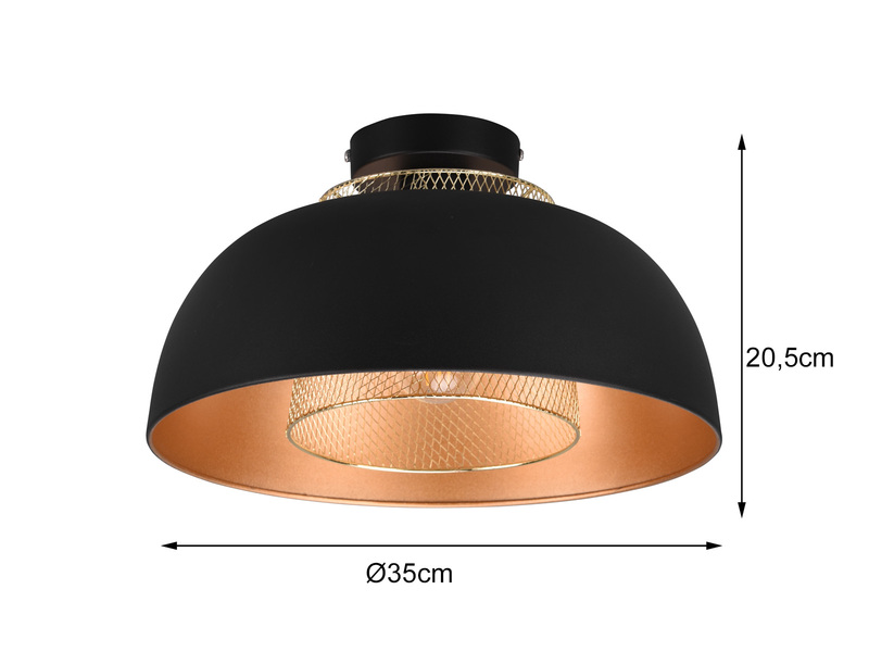 LED Deckenleuchte Metall Schwarz Gold mit Drahtgeflecht, Ø 35cm