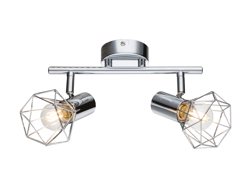 LED Deckenstrahler 2-flammig, Gitter Silber Chrom Industrial, Breite 25,5cm