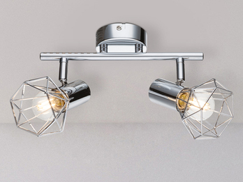 LED Deckenstrahler 2-flammig, Gitter Silber Chrom Industrial, Breite 25,5cm
