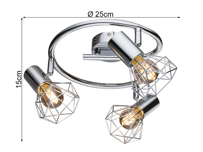 LED Deckenstrahler 3-flammig, Gitter Silber Chrom Industrial, Ø 25cm