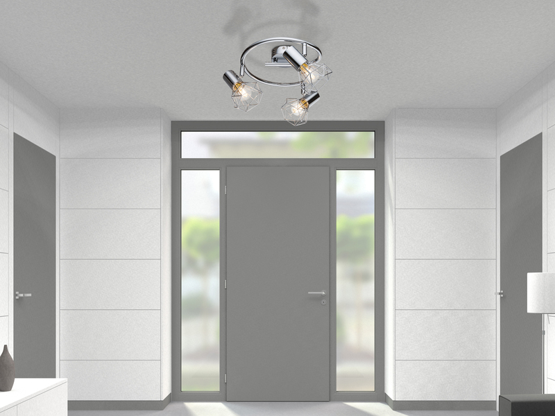 LED Deckenstrahler 3-flammig, Gitter Silber Chrom Industrial, Ø 25cm