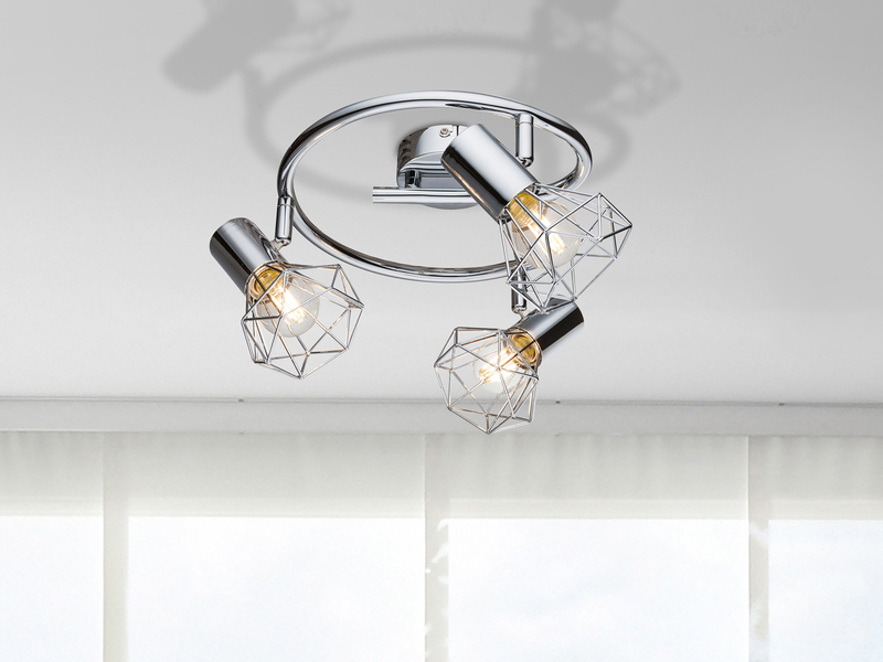 LED Deckenstrahler 3-flammig, Gitter Silber Chrom Industrial, Ø 25cm