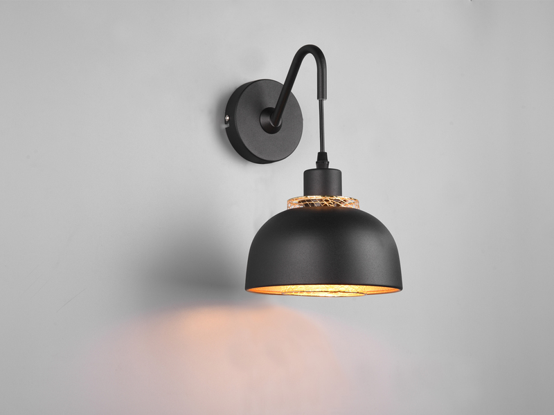 Wandleuchte PUNCH mit Schalter & Stecker, Metall Schwarz Gold Höhe 30cm