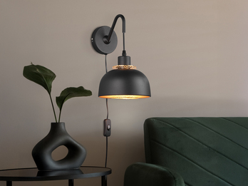 Wandleuchte PUNCH mit Schalter & Stecker, Metall Schwarz Gold Höhe 30cm