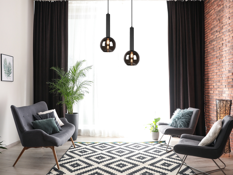 Pendelleuchte CLAYTON 1-flammig klein mit Rauchglas Glaskugel, Ø 20cm