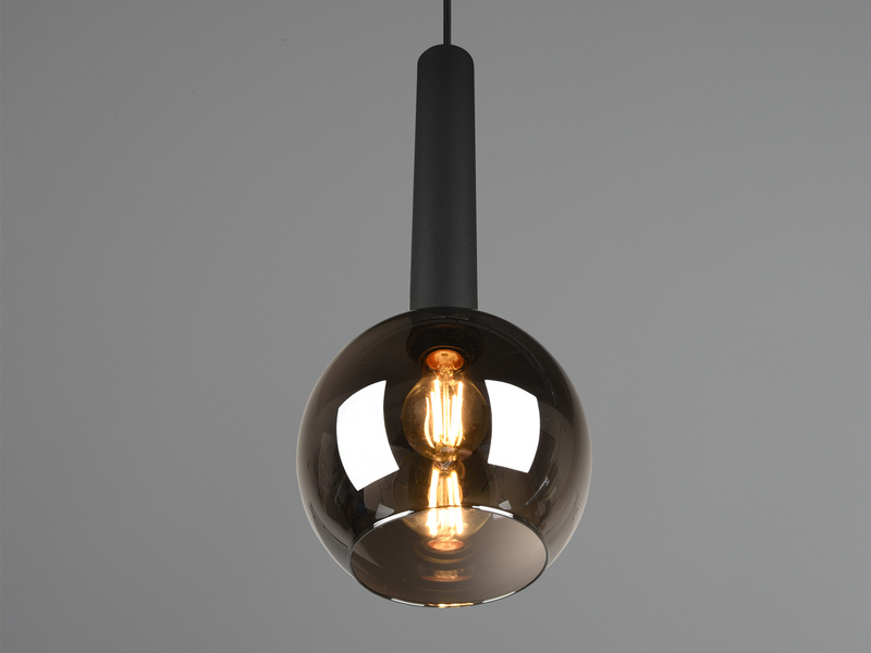 Pendelleuchte CLAYTON 1-flammig klein mit Rauchglas Glaskugel, Ø 20cm