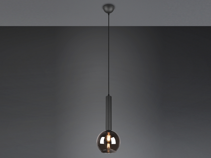Pendelleuchte CLAYTON 1-flammig klein mit Rauchglas Glaskugel, Ø 20cm