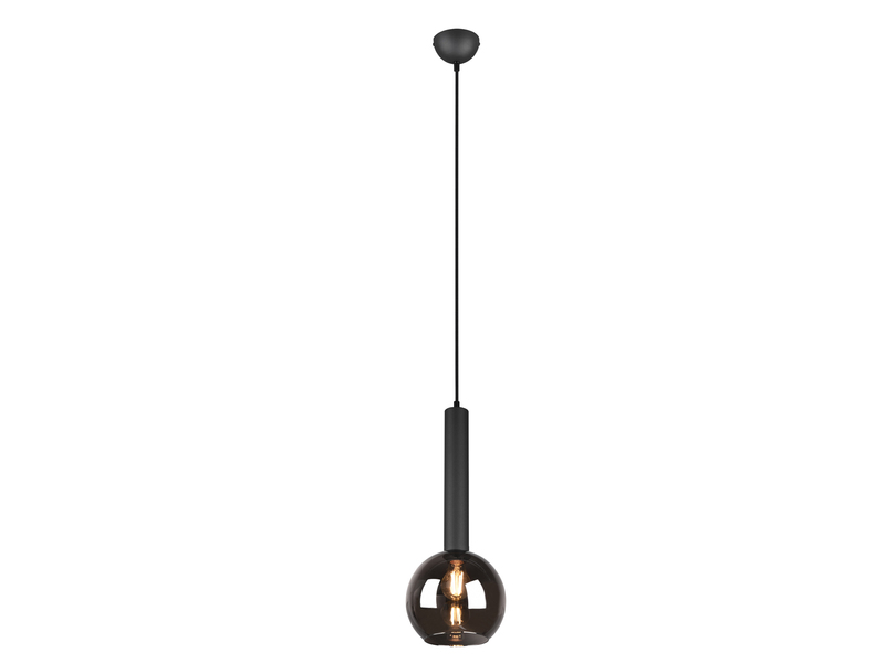 Pendelleuchte CLAYTON 1-flammig klein mit Rauchglas Glaskugel, Ø 20cm