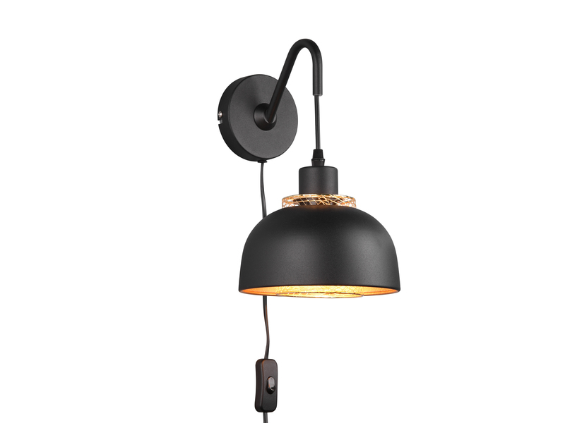 LED Wandleuchte mit Schalter und Stecker, Metall Schwarz Gold Höhe 30cm
