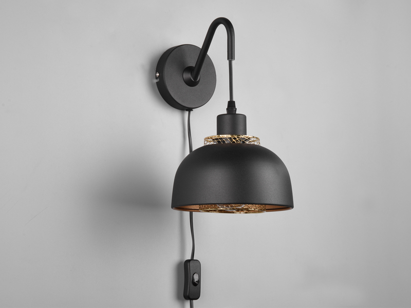 LED Wandleuchte mit Schalter und Stecker, Metall Schwarz Gold Höhe 30cm