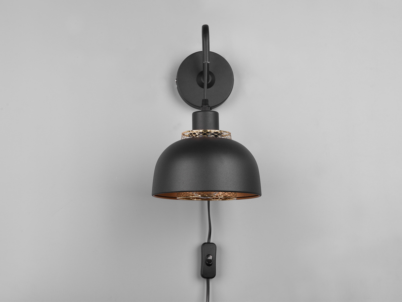 LED Wandleuchte mit Schalter und Stecker, Metall Schwarz Gold Höhe 30cm