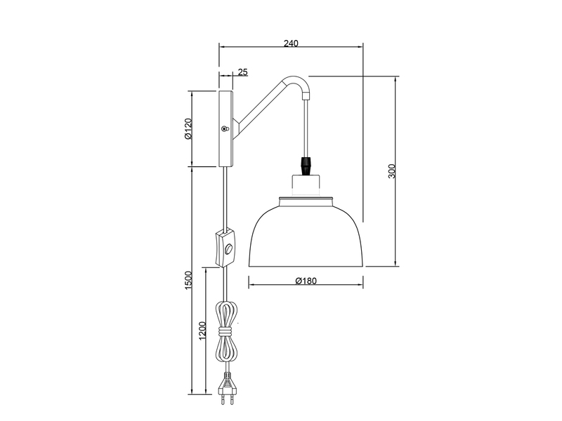 LED Wandleuchte mit Schalter und Stecker, Metall Schwarz Gold Höhe 30cm