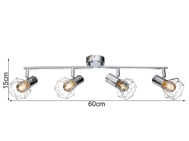 Industrial LED Deckenstrahler Gitter Silber Chrom, 4-flammig