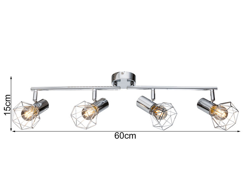 LED Deckenstrahler 4-flammig, Gitter Silber Chrom Industrial, Breite 60cm