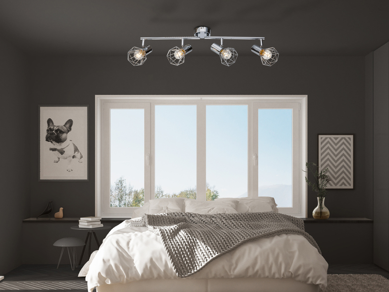 LED Deckenstrahler 4-flammig, Gitter Silber Chrom Industrial, Breite 60cm