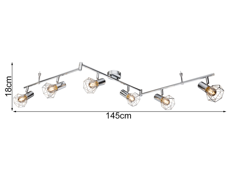 Industrial LED Deckenstrahler Gitter Silber Chrom, 6-flammig