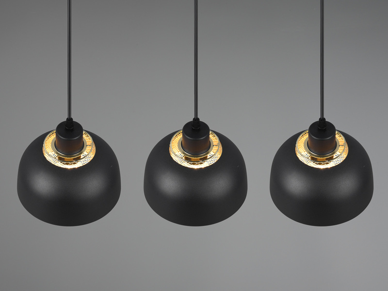 Pendelleuchte PUNCH 3-flammig Metall Schwarz Gold mit Drahtgeflecht, Breite 68cm