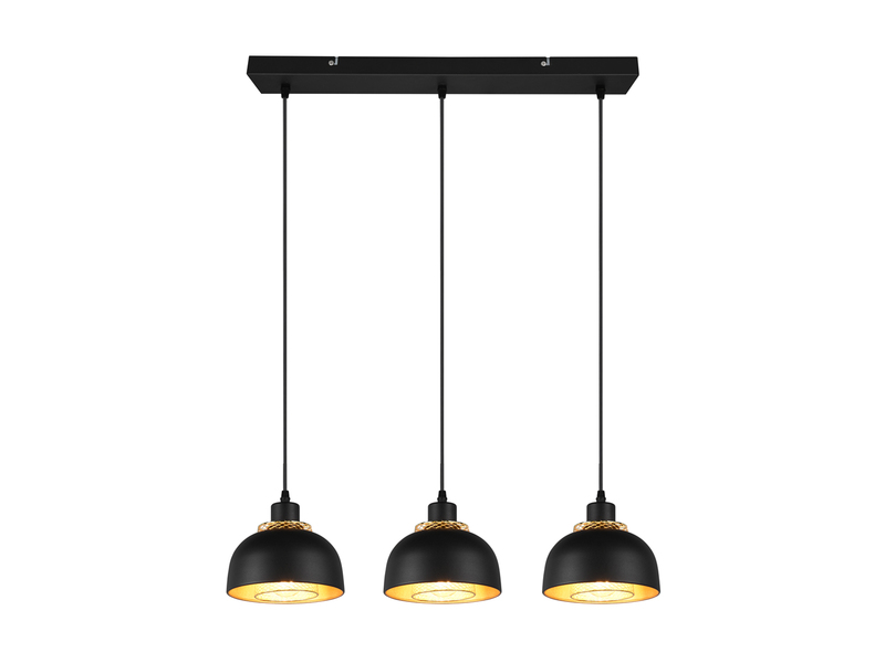 Pendelleuchte PUNCH 3-flammig Metall Schwarz Gold mit Drahtgeflecht, Breite 68cm
