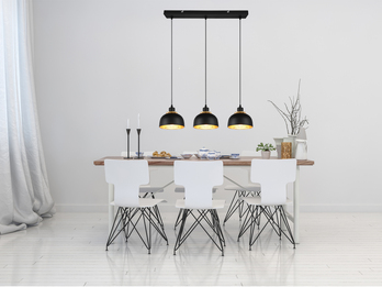 Pendelleuchte PUNCH Metall Schwarz Gold mit Drahtgeflecht, Breite 68cm