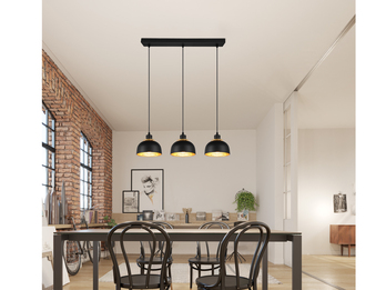 LED Pendelleuchte Metall Schwarz Gold mit Drahtgeflecht, Breite 68cm