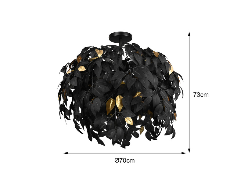 Große Deckenleuchte LEAVY mit Blätter Lampenschirm Schwarz Gold Ø 70cm