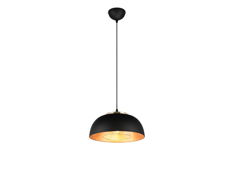 Pendelleuchte PUNCH 1-flammig Metall Schwarz Gold mit Drahtgeflecht, Ø 35cm