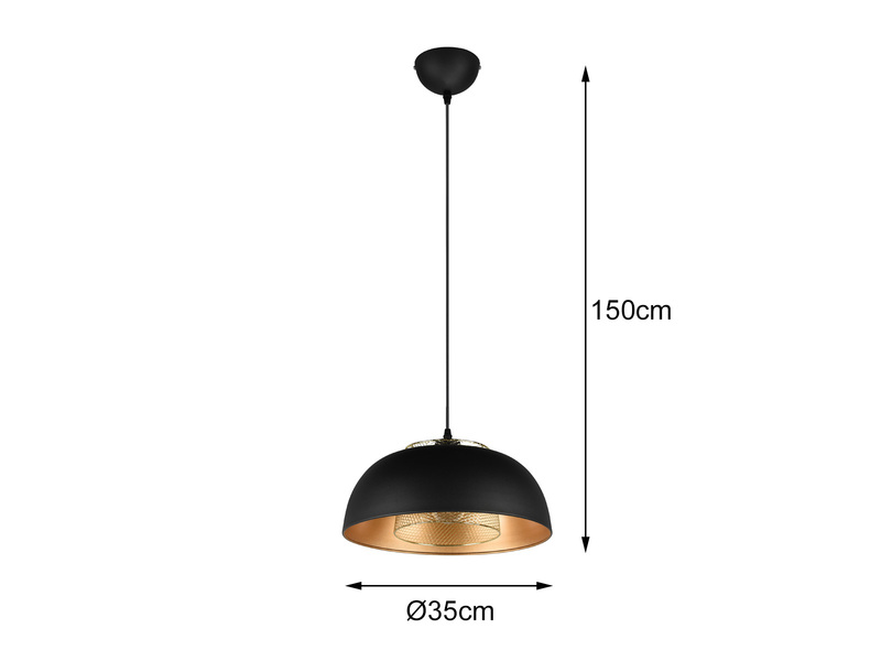 Pendelleuchte PUNCH 1-flammig Metall Schwarz Gold mit Drahtgeflecht, Ø 35cm