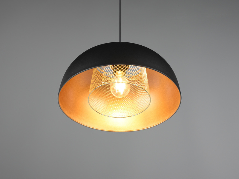 Pendelleuchte PUNCH 1-flammig Metall Schwarz Gold mit Drahtgeflecht, Ø 35cm