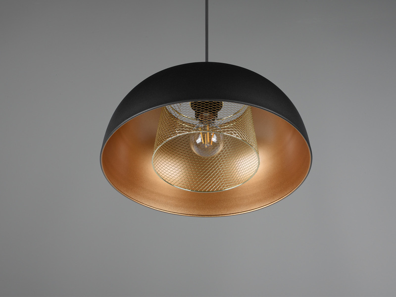 Pendelleuchte PUNCH 1-flammig Metall Schwarz Gold mit Drahtgeflecht, Ø 35cm