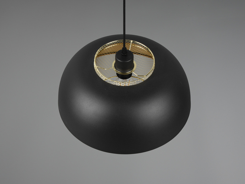 Pendelleuchte PUNCH 1-flammig Metall Schwarz Gold mit Drahtgeflecht, Ø 35cm
