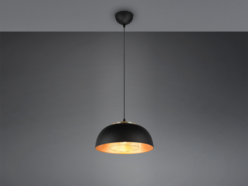 Pendelleuchte PUNCH 1-flammig Metall Schwarz Gold mit Drahtgeflecht, Ø 35cm