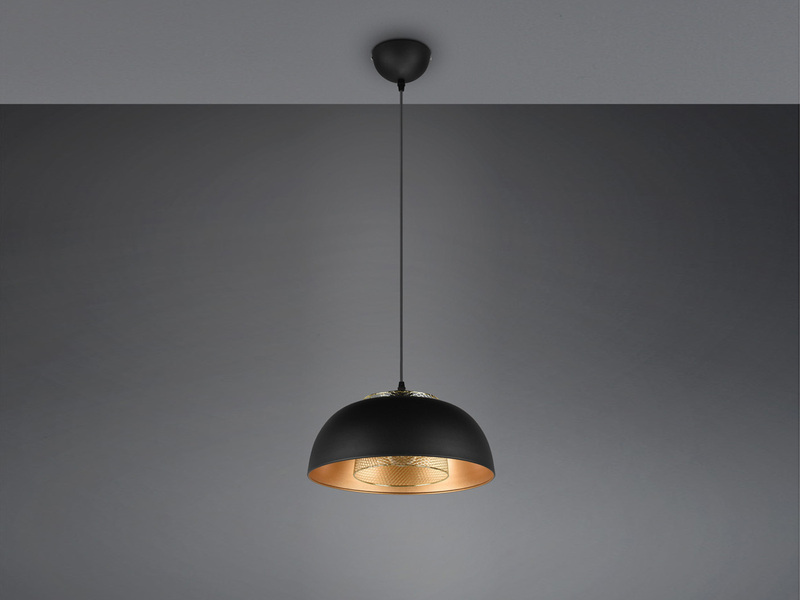 LED Pendelleuchte Metall Schwarz Gold mit Drahtgeflecht Ø 35cm