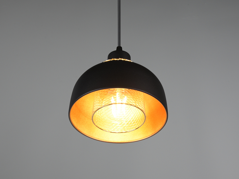 Pendelleuchte PUNCH 1-flammig Metall Schwarz Gold mit Drahtgeflecht, Ø 18cm