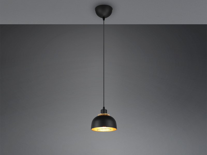 Pendelleuchte PUNCH 1-flammig Metall Schwarz Gold mit Drahtgeflecht, Ø 18cm