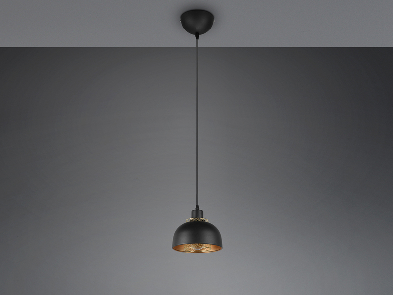 Pendelleuchte PUNCH 1-flammig Metall Schwarz Gold mit Drahtgeflecht, Ø 18cm