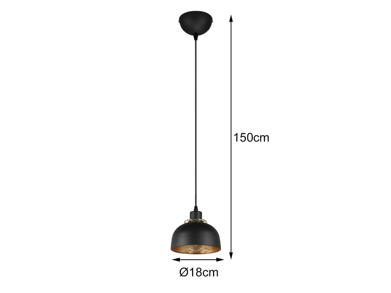 LED Pendelleuchte Metall Schwarz Gold mit Drahtgeflecht Ø 18cm