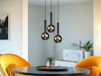 Cluster Pendelleuchte CLAYTON 3-flammig mit Rauchglas Glaskugeln, Ø 45cm