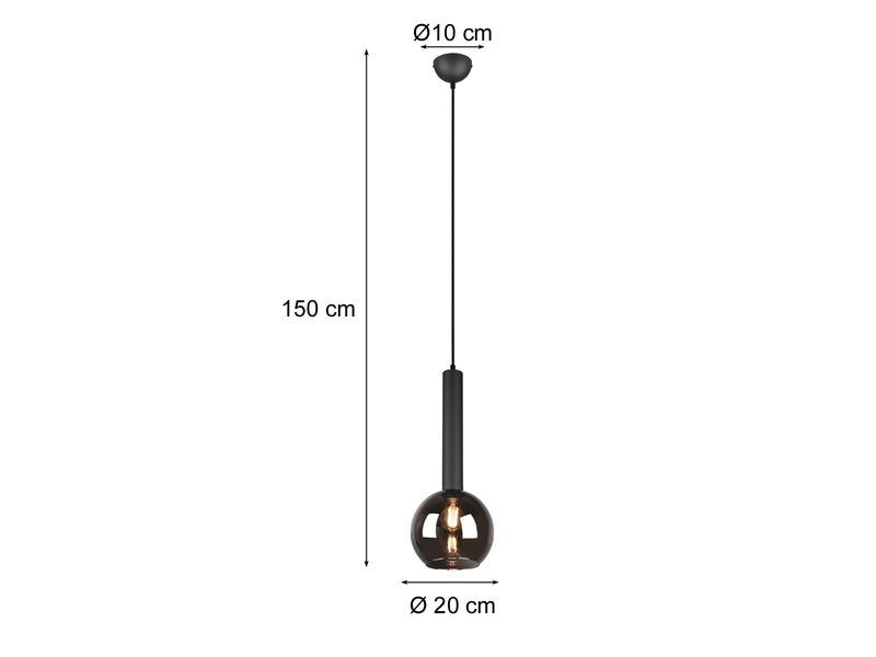 LED Pendelleuchte Industrial einflammig Rauchglas - Glaskugel Ø 20cm