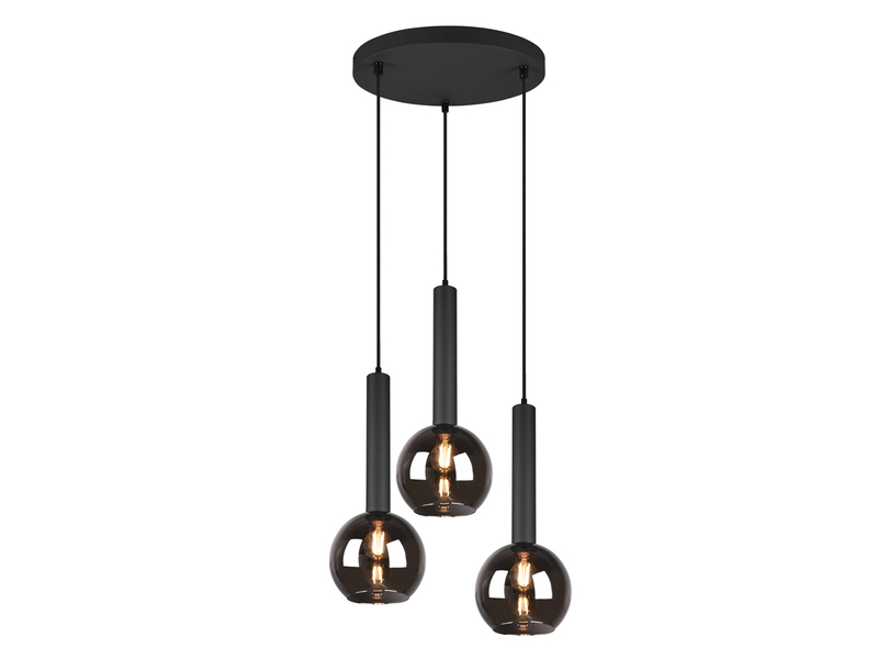 LED Pendelleuchte Industrial 3 flammig Rauchglas-Kugeln Ø 45 cm